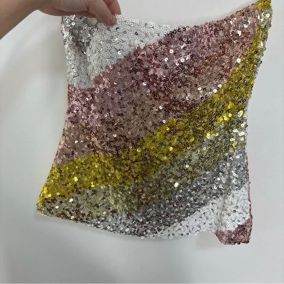 Trina Turk Sequin Strapless Top in Gold, Pink, and White - Picture 5 of 10